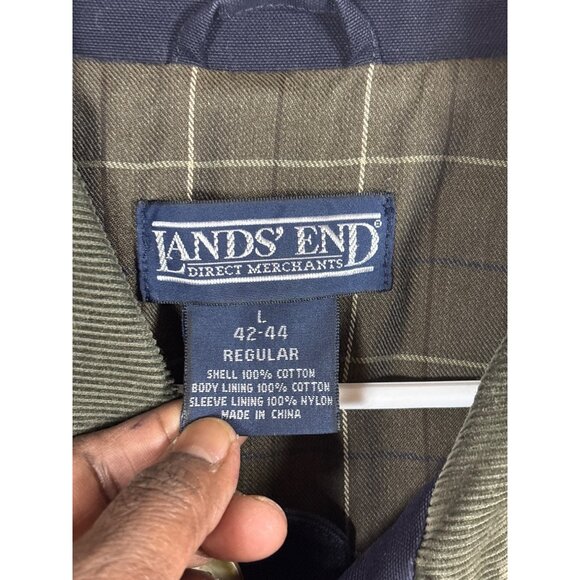 Lands End Mens Regular Fit Cotton Jacket L 42-44 Navy & Olive Color With Plaid L - Picture 4 of 13